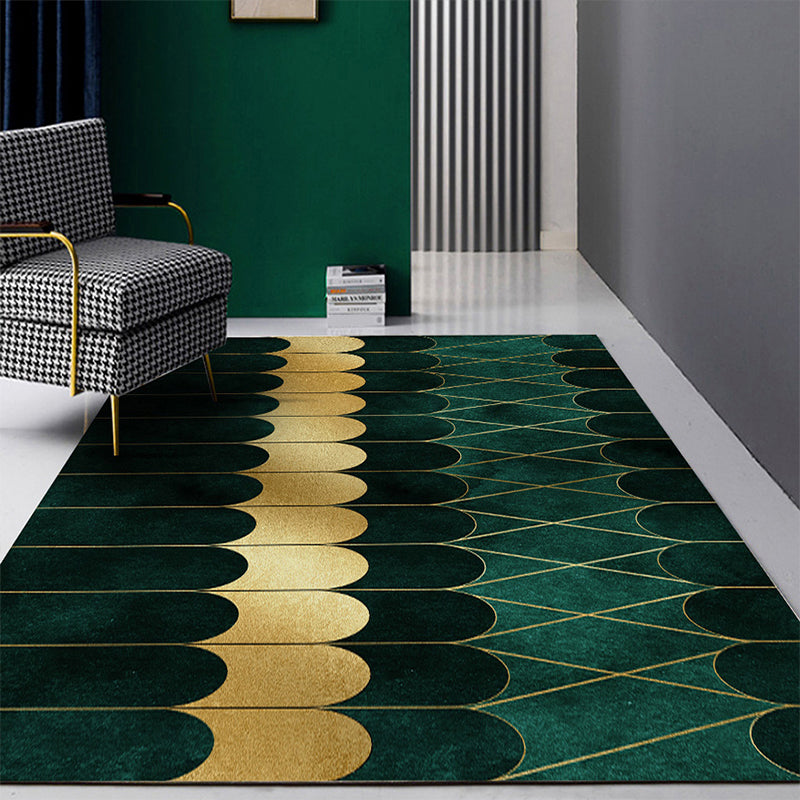 Vivolux | Moderne Abstracte Patroon Vloerkleed Donkergroen Katoenen Mengsel Gebied Vloerkleed Eenvoudig Onderhoud Dieren Vriendelijk Tapijt voor Woonkamer