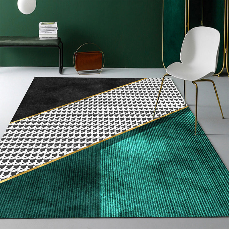 Vivolux | Moderne Abstracte Patroon Vloerkleed Donkergroen Katoenen Mengsel Gebied Vloerkleed Eenvoudig Onderhoud Dieren Vriendelijk Tapijt voor Woonkamer