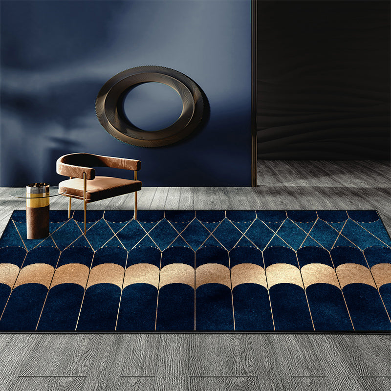 Vivolux | Blauwe Abstracte Gedrukte Tapijt Katoenmix Creatief Vloerkleed Wasbaar Antislip Achtergrond Area Tapijt voor Woonkamer