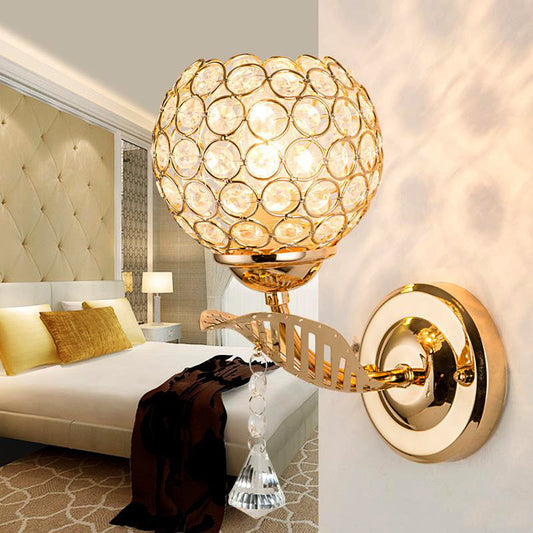Vivolux | 1 Glühbirne Korridor Wandmontagebeleuchtung Vintage-Stil Gold Wandlampe mit globalem klarem Kristallschirm