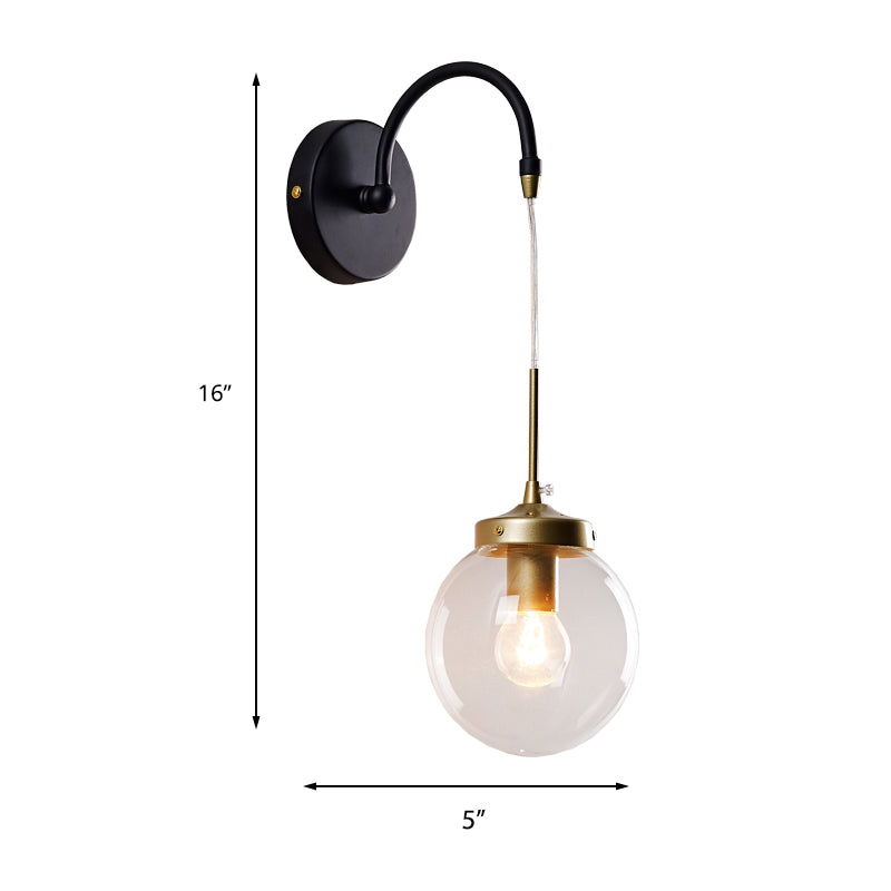 Vivolux | 1-Licht Klar Glas Wand Sconce Traditionell Schwarz Globus Schirm Esszimmer Sconce Licht mit Gewölbtem Arm
