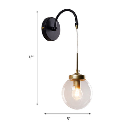 Vivolux | 1-Licht Klar Glas Wand Sconce Traditionell Schwarz Globus Schirm Esszimmer Sconce Licht mit Gewölbtem Arm