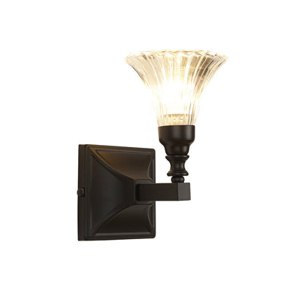 Vivolux | 1-Licht Wandmontage Lampe Retro Blume Hell Gerilltes Glas Wandleuchte mit Schickem Arm in Schwarz für Veranda