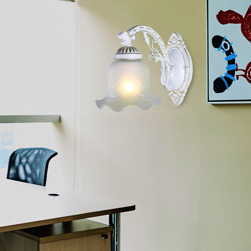 Vivolux | Schwarz/Weiße Blüte Wand Sconce Beleuchtung Traditionelle Metall 1/2-Licht Wohnzimmer Sconce Licht mit Mattglas-Schirm