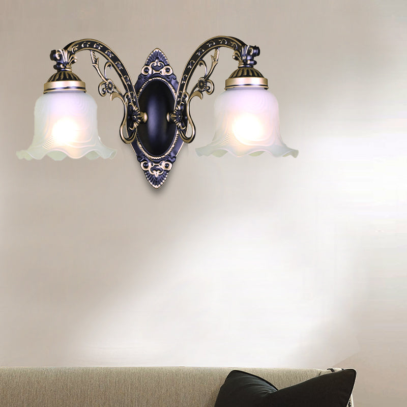 Vivolux | Schwarz/Weiße Blüte Wand Sconce Beleuchtung Traditionelle Metall 1/2-Licht Wohnzimmer Sconce Licht mit Mattglas-Schirm