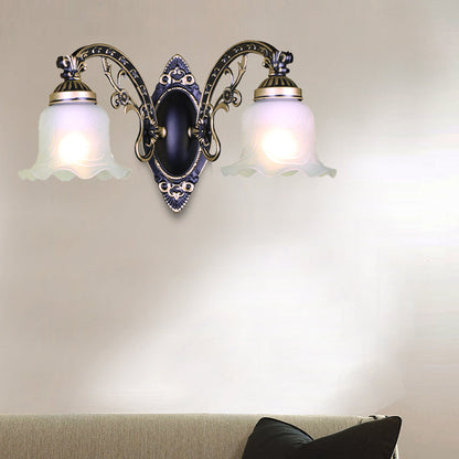 Vivolux | Schwarz/Weiße Blüte Wand Sconce Beleuchtung Traditionelle Metall 1/2-Licht Wohnzimmer Sconce Licht mit Mattglas-Schirm