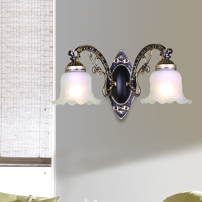 Vivolux | Schwarz/Weiße Blüte Wand Sconce Beleuchtung Traditionelle Metall 1/2-Licht Wohnzimmer Sconce Licht mit Mattglas-Schirm
