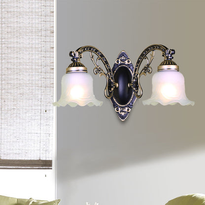 Vivolux | Schwarz/Weiße Blüte Wand Sconce Beleuchtung Traditionelle Metall 1/2-Licht Wohnzimmer Sconce Licht mit Mattglas-Schirm