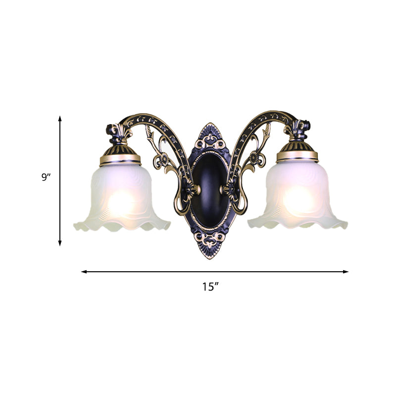 Vivolux | Schwarz/Weiße Blüte Wand Sconce Beleuchtung Traditionelle Metall 1/2-Licht Wohnzimmer Sconce Licht mit Mattglas-Schirm