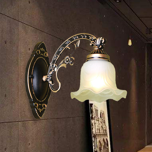 Vivolux | Schwarz/Weiße Blüte Wand Sconce Beleuchtung Traditionelle Metall 1/2-Licht Wohnzimmer Sconce Licht mit Mattglas-Schirm
