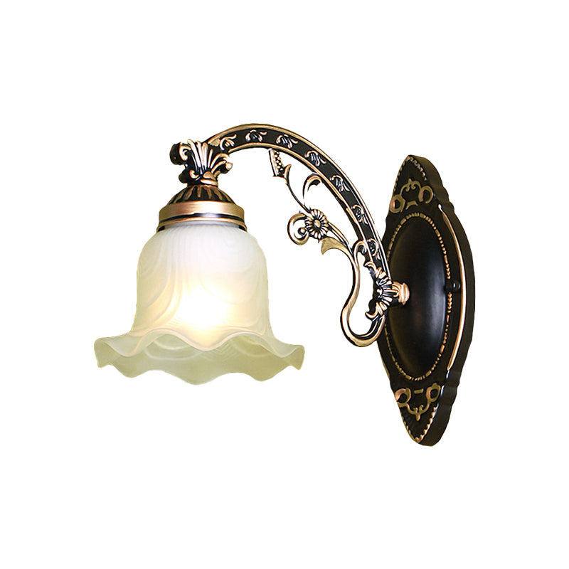 Vivolux | Schwarz/Weiße Blüte Wand Sconce Beleuchtung Traditionelle Metall 1/2-Licht Wohnzimmer Sconce Licht mit Mattglas-Schirm