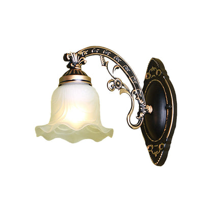 Vivolux | Schwarz/Weiße Blüte Wand Sconce Beleuchtung Traditionelle Metall 1/2-Licht Wohnzimmer Sconce Licht mit Mattglas-Schirm