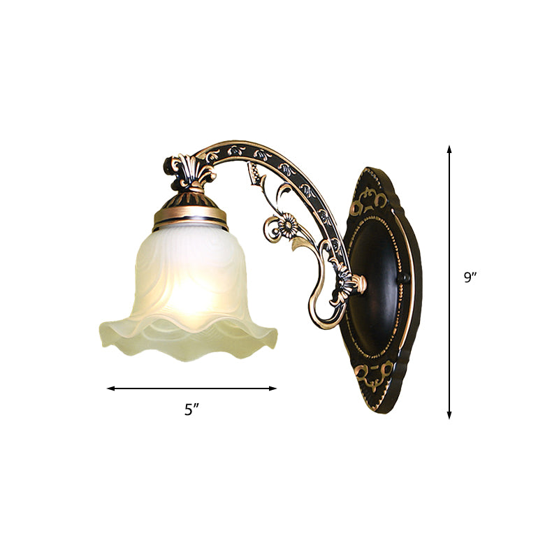 Vivolux | Schwarz/Weiße Blüte Wand Sconce Beleuchtung Traditionelle Metall 1/2-Licht Wohnzimmer Sconce Licht mit Mattglas-Schirm