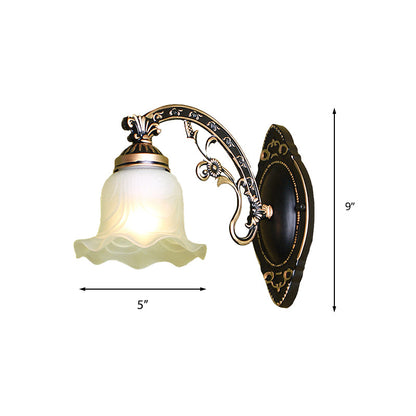 Vivolux | Schwarz/Weiße Blüte Wand Sconce Beleuchtung Traditionelle Metall 1/2-Licht Wohnzimmer Sconce Licht mit Mattglas-Schirm