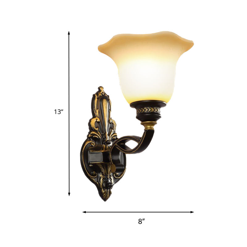 Vivolux | Schwarze Blossom Wandmontierte Lampe Traditionelle Weiße Glas Schirm 1/2-Licht Schlafzimmer Wand Scone mit Metall Kurvigen Arm