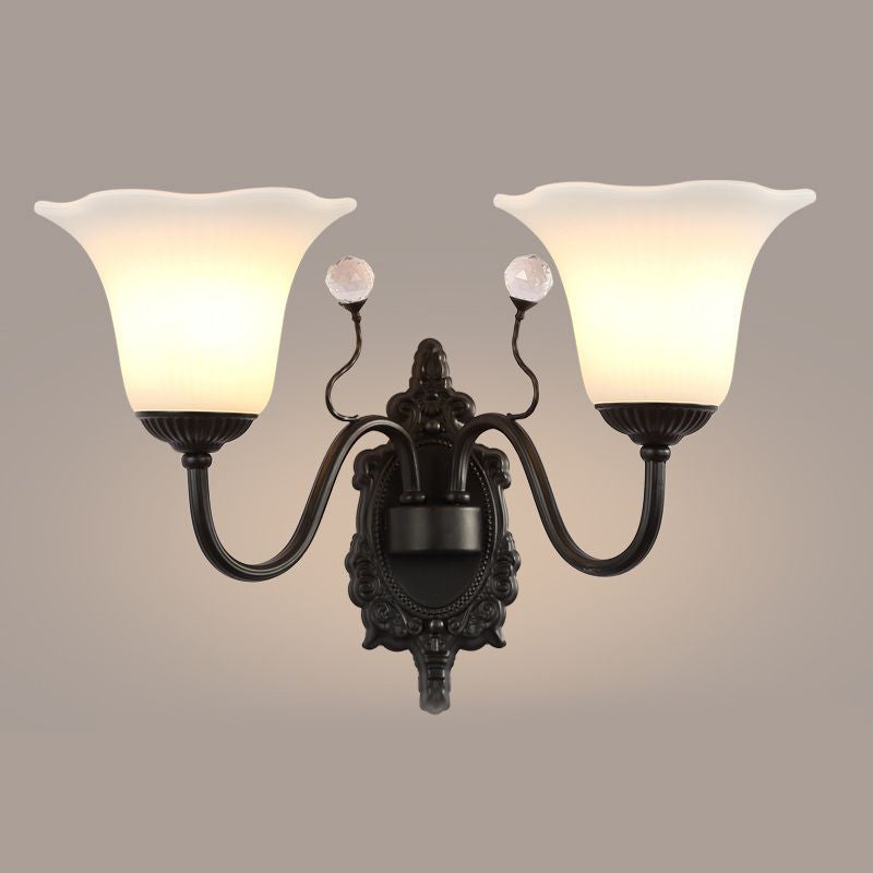 Vivolux | Ivory Glass Zwarte Wandlamp Flower 1/2-Light Rustieke Wandmontage Lichtarmatuur met Kristalaccent voor Hal