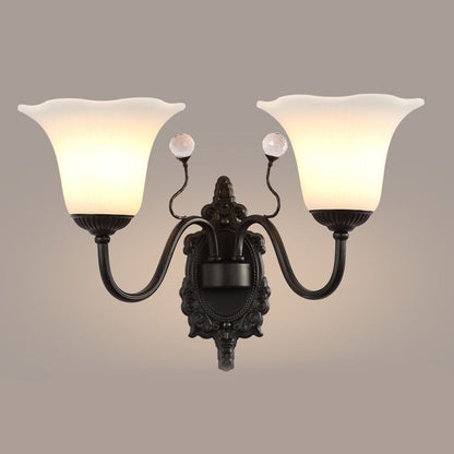 Vivolux | Ivory Glass Zwarte Wandlamp Flower 1/2-Light Rustieke Wandmontage Lichtarmatuur met Kristalaccent voor Hal