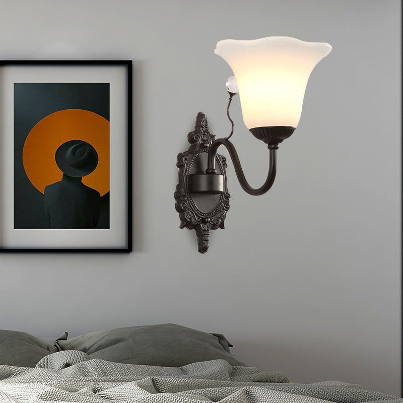 Vivolux | Ivory Glass Zwarte Wandlamp Flower 1/2-Light Rustieke Wandmontage Lichtarmatuur met Kristalaccent voor Hal
