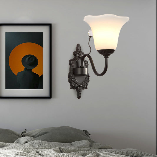 Vivolux | Ivory Glass Zwarte Wandlamp Flower 1/2-Light Rustieke Wandmontage Lichtarmatuur met Kristalaccent voor Hal