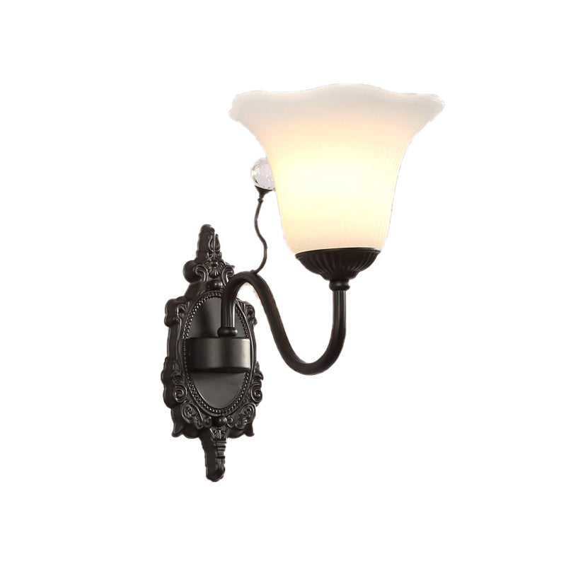 Vivolux | Ivory Glass Zwarte Wandlamp Flower 1/2-Light Rustieke Wandmontage Lichtarmatuur met Kristalaccent voor Hal
