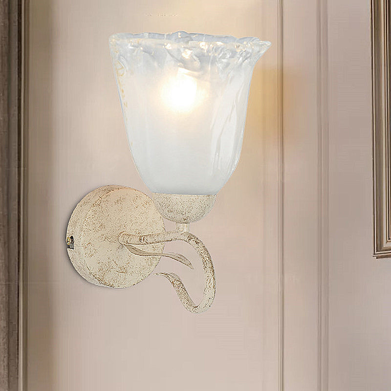 Vivolux | Frosted Glass Witte Wandlamp Bloemige Enkele Lamp Vintage Wandverlichting met Ronde Achterplaat