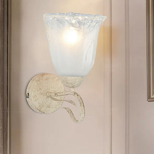 Vivolux | Frosted Glass Witte Wandlamp Bloemige Enkele Lamp Vintage Wandverlichting met Ronde Achterplaat