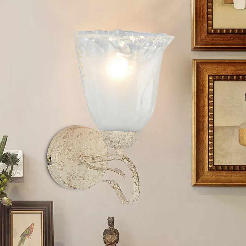 Vivolux | Frosted Glass Witte Wandlamp Bloemige Enkele Lamp Vintage Wandverlichting met Ronde Achterplaat