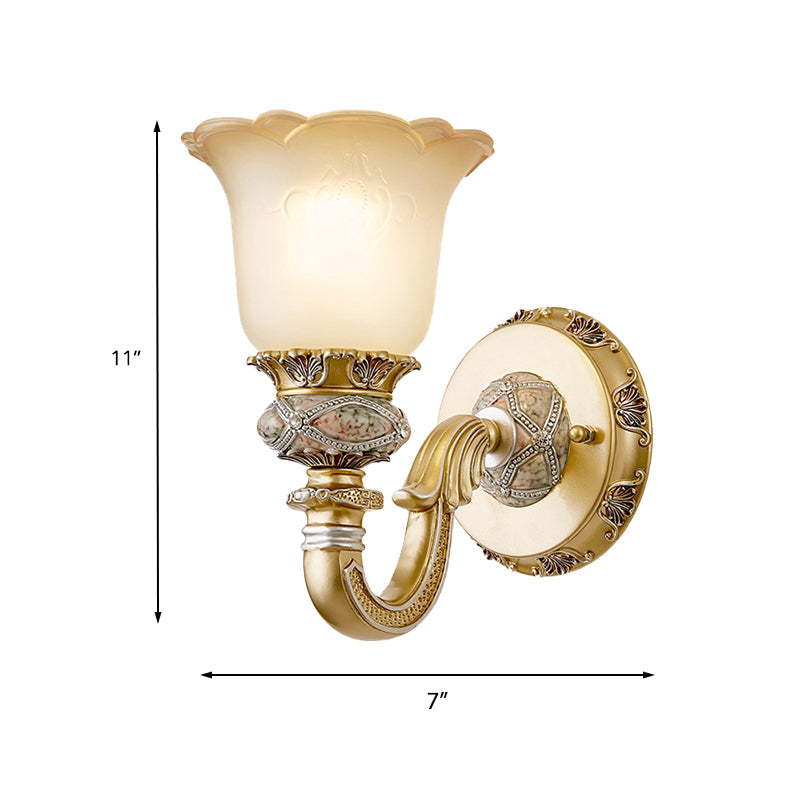 Vivolux | Vintage Flower Wandlamp 1 Licht Frosted Glas Wand-sconce Verlichting met Metalen Gegraveerde Arm in Goud voor Entree