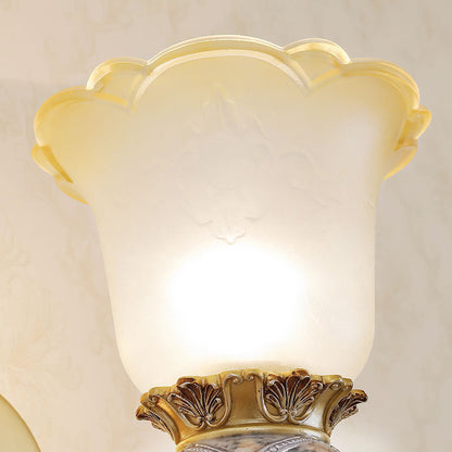 Vivolux | Vintage Flower Wandlamp 1 Licht Frosted Glas Wand-sconce Verlichting met Metalen Gegraveerde Arm in Goud voor Entree