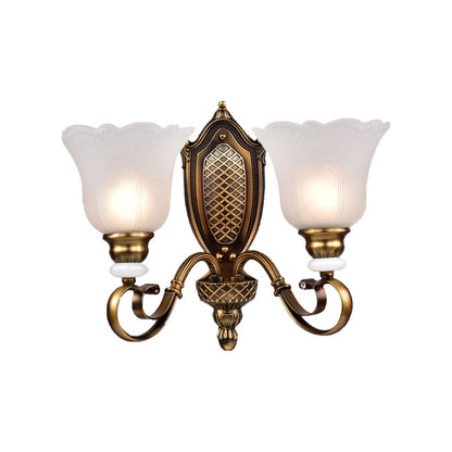 Vivolux | Retro Floral Wandleuchte 1/2-Licht Weißes Glas Wandmontierte Leuchte mit Metallgewendelarm in Bronze