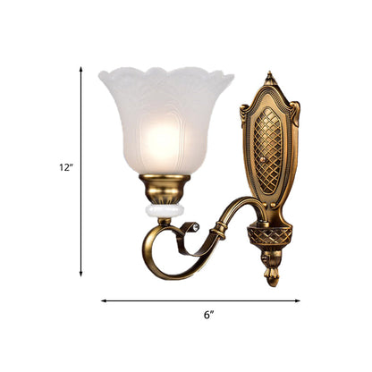 Vivolux | Retro Floral Wandleuchte 1/2-Licht Weißes Glas Wandmontierte Leuchte mit Metallgewendelarm in Bronze