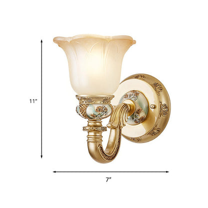Vivolux | 1 Glühbirne Weißes Glas Wandlaterne Traditionelle Goldene Florale Shade Esszimmer Wandlicht mit Bogenarm