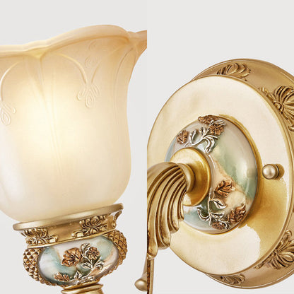 Vivolux | 1 Glühbirne Weißes Glas Wandlaterne Traditionelle Goldene Florale Shade Esszimmer Wandlicht mit Bogenarm