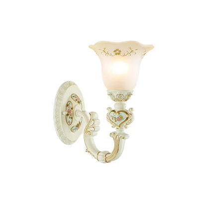 Vivolux | 1-Licht Wandleuchte Retro Blume Mattglas Wandlampe mit geschnitztem Arm in Weiß für Veranda