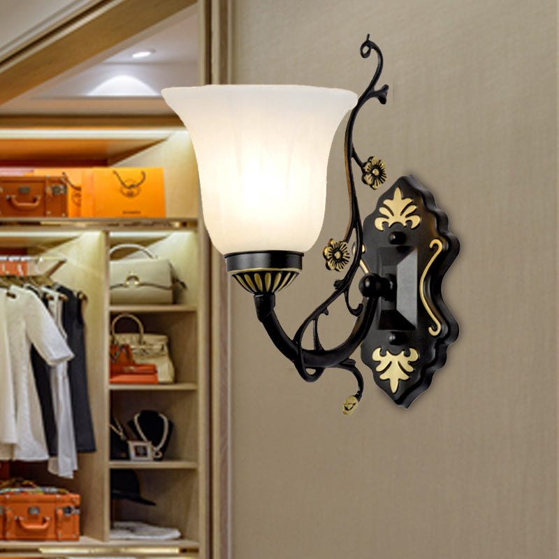 Vivolux | Bell Wohnzimmer Wandlampe Wandleuchte Vintage Stil Metall 1/2 Lichter Schwarze Wandlampe mit weißem Glasschirm