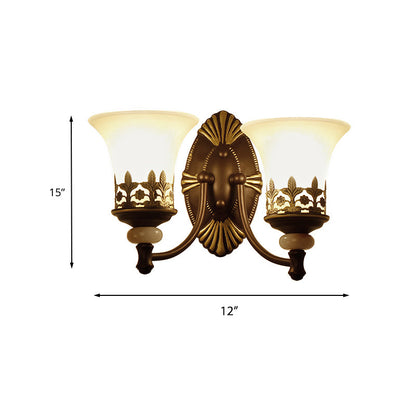 Vivolux | Schwarze Glockenwandlichtarmatur Retro Weiße Glas-Schirm 1/2-Licht Wohnzimmer Wandleuchte