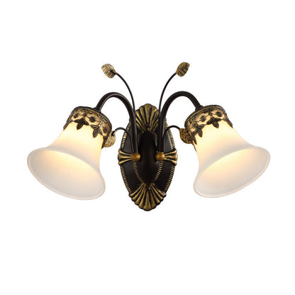 Vivolux | Frosted Glass Zwarte Wandlamp Bell 1/2-Licht Vintage Wandmontage Verlichting met Gebogen Arm voor Entree