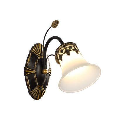 Vivolux | Frosted Glass Zwarte Wandlamp Bell 1/2-Licht Vintage Wandmontage Verlichting met Gebogen Arm voor Entree