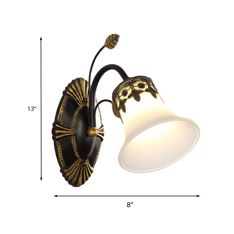 Vivolux | Frosted Glass Zwarte Wandlamp Bell 1/2-Licht Vintage Wandmontage Verlichting met Gebogen Arm voor Entree
