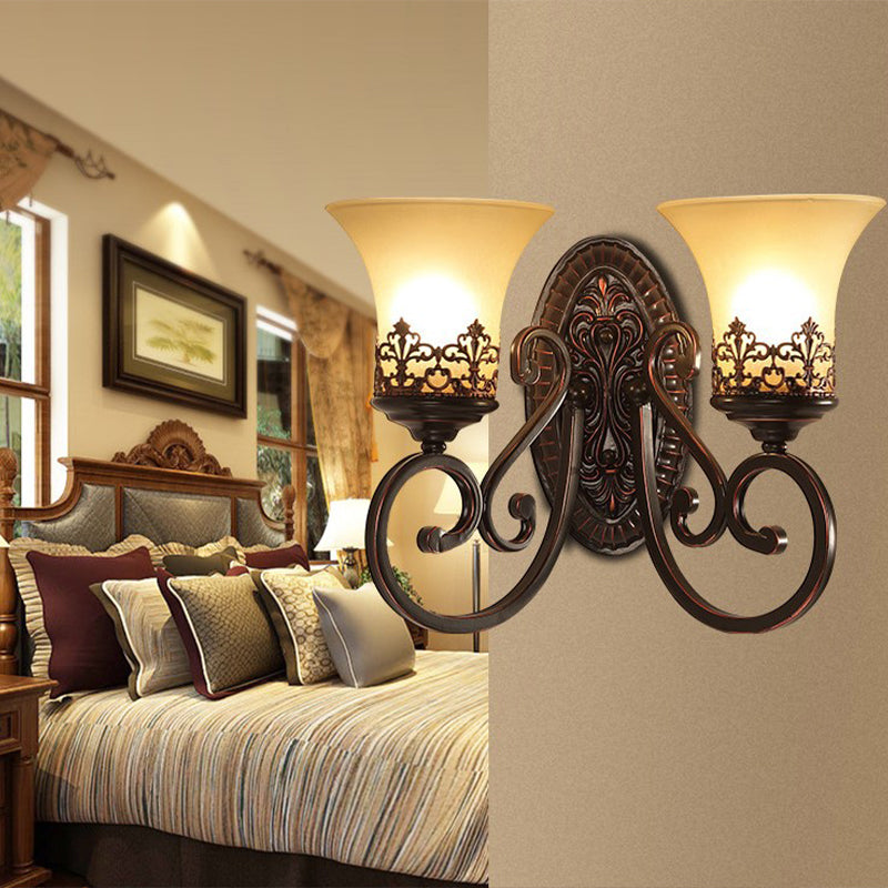 Vivolux | Frosted Glass Rood Bruin Wandlamp Bel 1/2-Bulb Vintage Wandlamp Fixture met Gegraveerde Achterplaat voor Slaapkamer