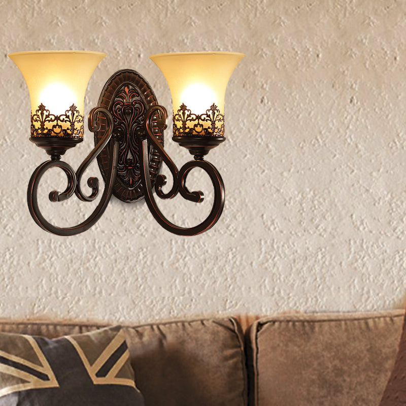 Vivolux | Frosted Glass Rood Bruin Wandlamp Bel 1/2-Bulb Vintage Wandlamp Fixture met Gegraveerde Achterplaat voor Slaapkamer