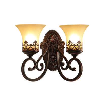 Vivolux | Frosted Glass Rood Bruin Wandlamp Bel 1/2-Bulb Vintage Wandlamp Fixture met Gegraveerde Achterplaat voor Slaapkamer