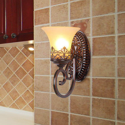 Vivolux | Frosted Glass Rood Bruin Wandlamp Bel 1/2-Bulb Vintage Wandlamp Fixture met Gegraveerde Achterplaat voor Slaapkamer