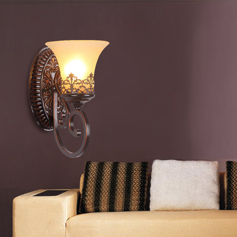 Vivolux | Frosted Glass Rood Bruin Wandlamp Bel 1/2-Bulb Vintage Wandlamp Fixture met Gegraveerde Achterplaat voor Slaapkamer