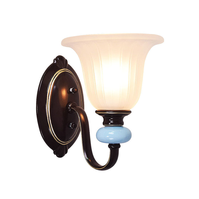 Vivolux | Vintage Flared Wandlamp 1 Licht Witte Glas Wandlamp Verlichting in zwart voor Foyer