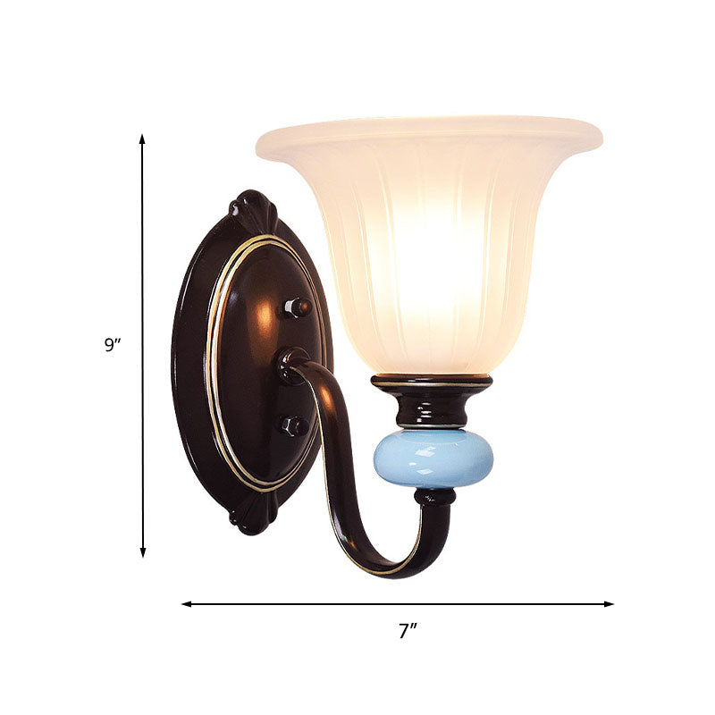 Vivolux | Vintage Flared Wandlamp 1 Licht Witte Glas Wandlamp Verlichting in zwart voor Foyer