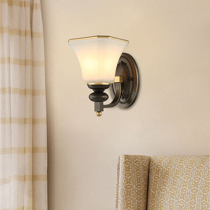 Vivolux | Retro Glocken Wandlampe 1 Licht Frosted Glass Wand Sconce Licht mit Metall gebogenem Arm in Schwarz für Veranda