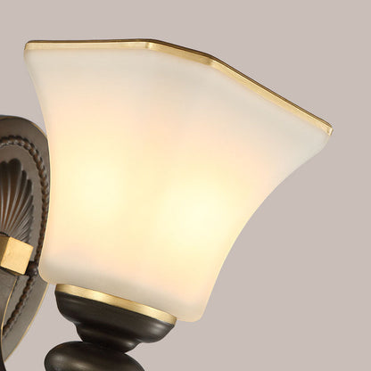 Vivolux | Retro Glocken Wandlampe 1 Licht Frosted Glass Wand Sconce Licht mit Metall gebogenem Arm in Schwarz für Veranda