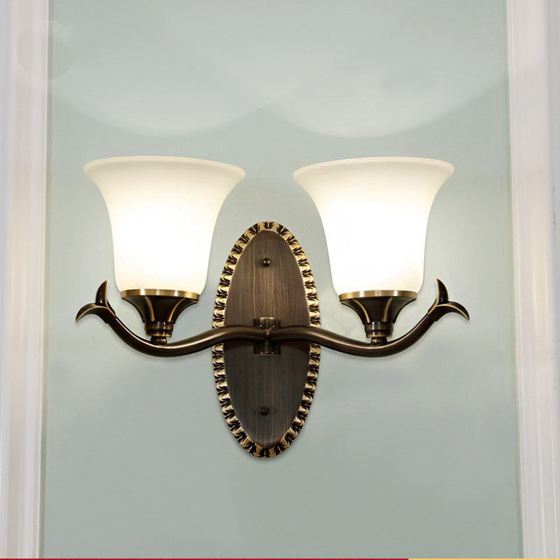 Vivolux | Bell Wohnzimmer Wandlampe Wandleuchte Vintage Stil Metall 1/2 Lichter Schwarze Wandlampe mit weißem Glasschirm