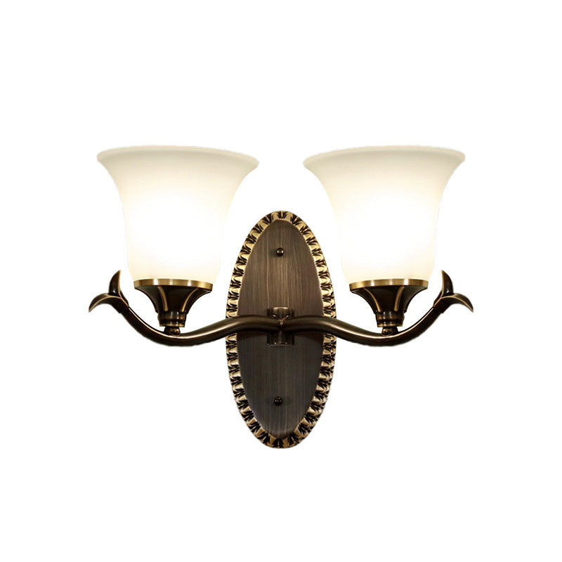 Vivolux | Bell Wohnzimmer Wandlampe Wandleuchte Vintage Stil Metall 1/2 Lichter Schwarze Wandlampe mit weißem Glasschirm